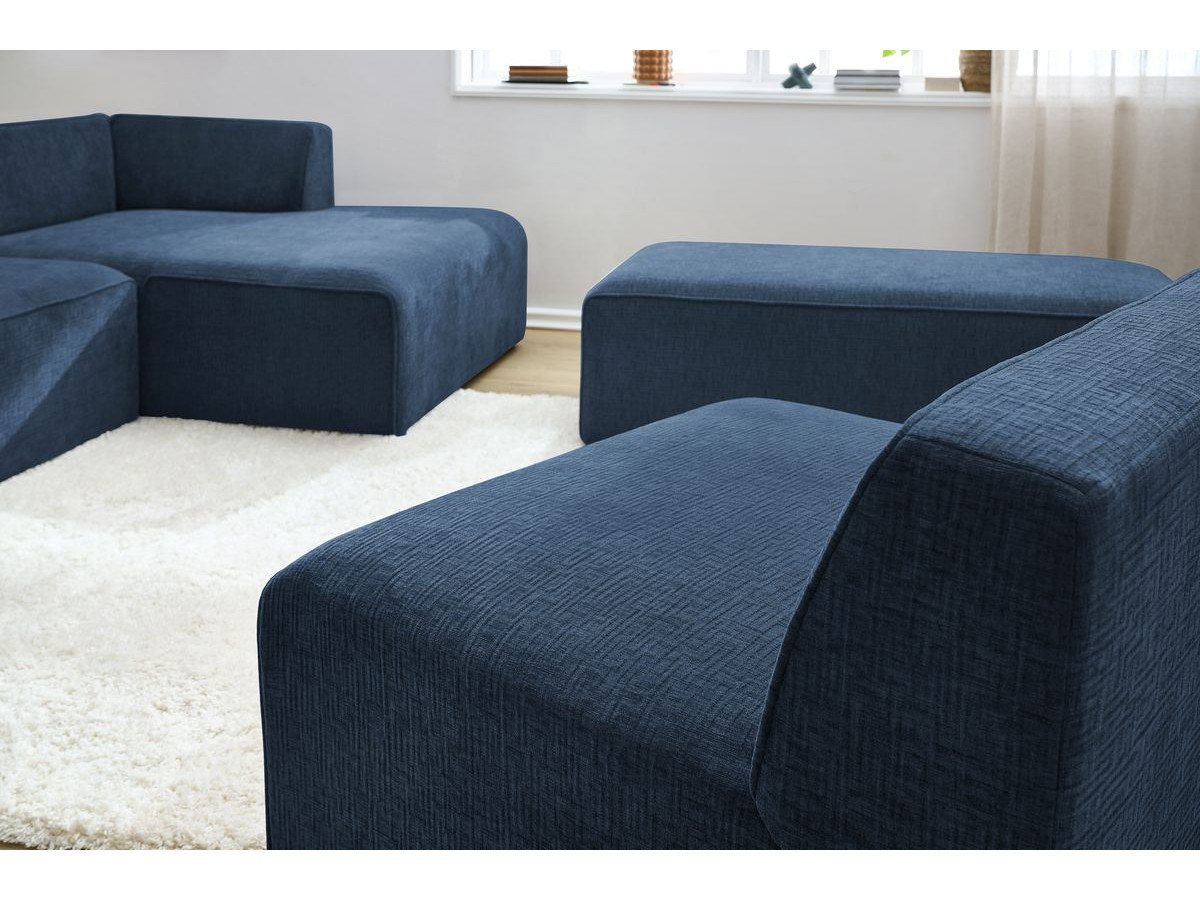 Canapé d'angle fixe modulable MEGEVE tissu texturé avec 1 chauffeuse et 1 pouf