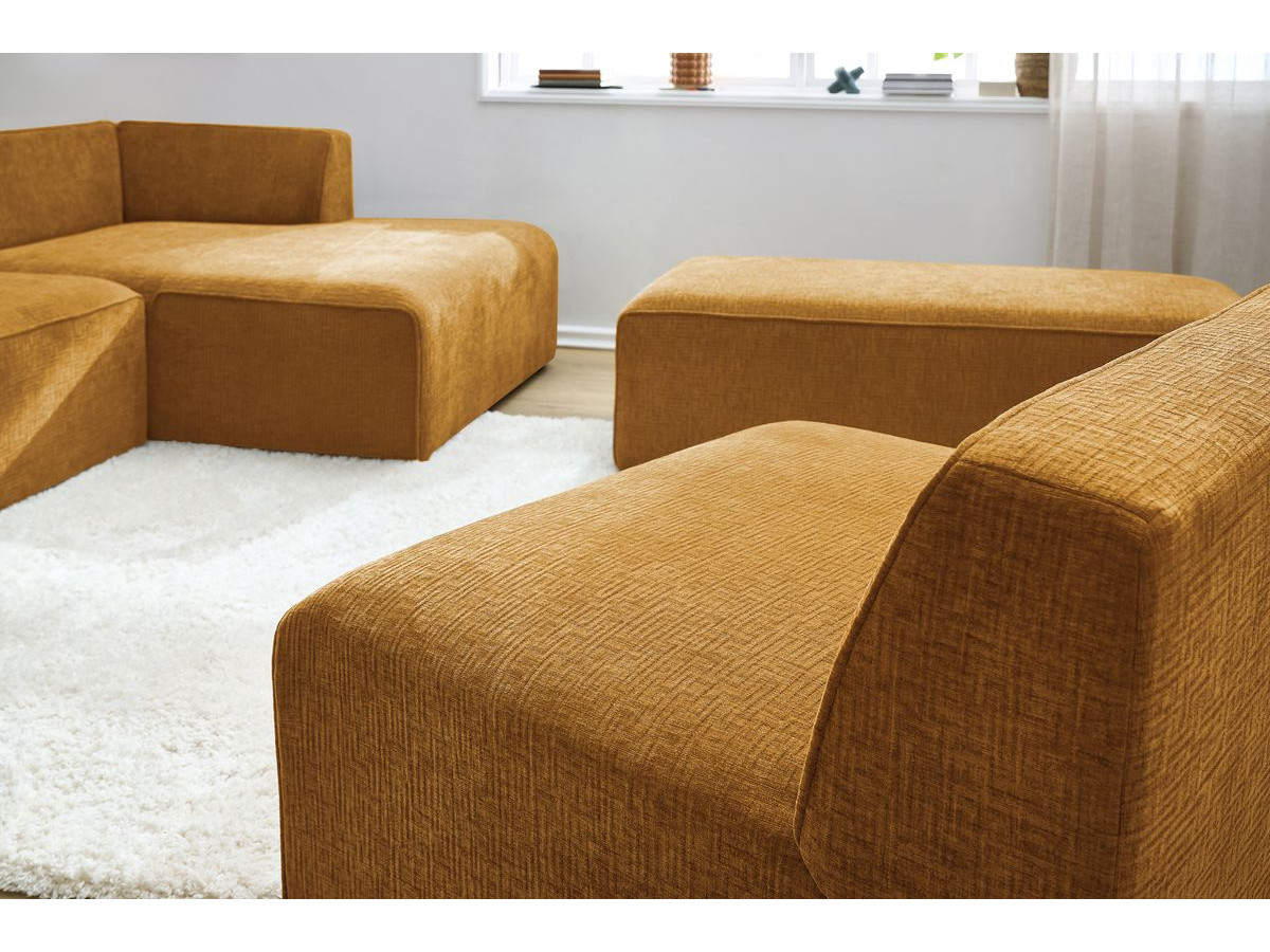 MEGEVE vaste modulaire hoekbank in structuurstof met 1 fauteuil en 1 poef