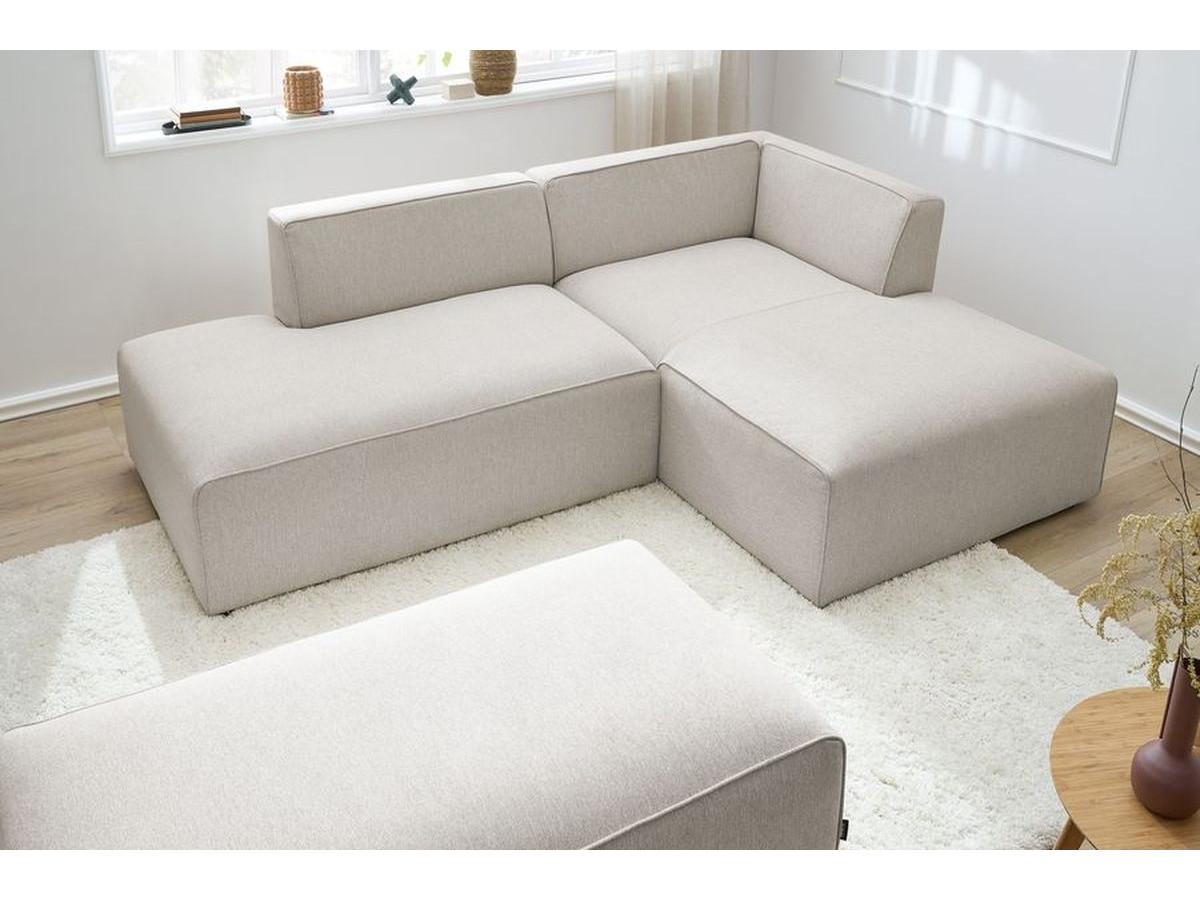 Canapé d'angle fixe modulable MEGEVE tissu chiné avec pouf