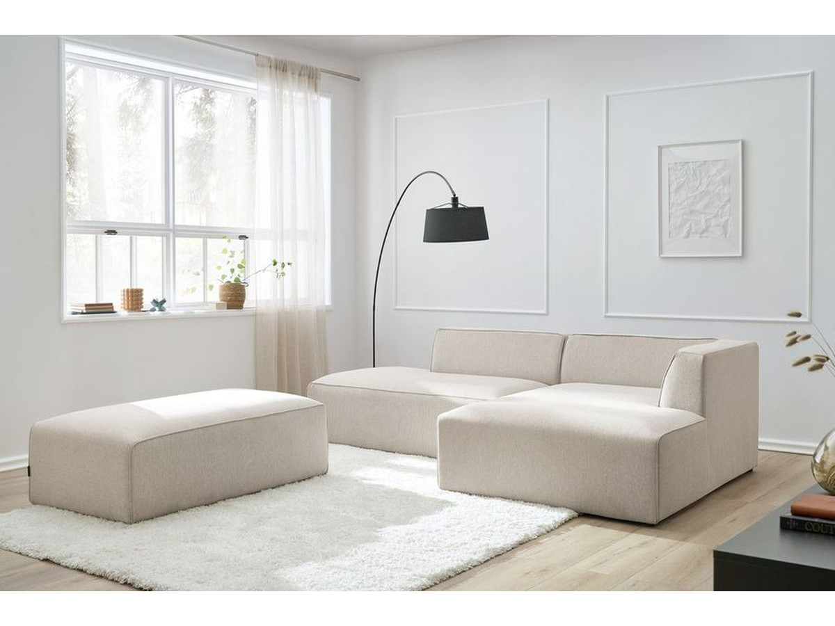 Canapé d'angle modulable MEGEVE chiné avec pouf beige — vue 5