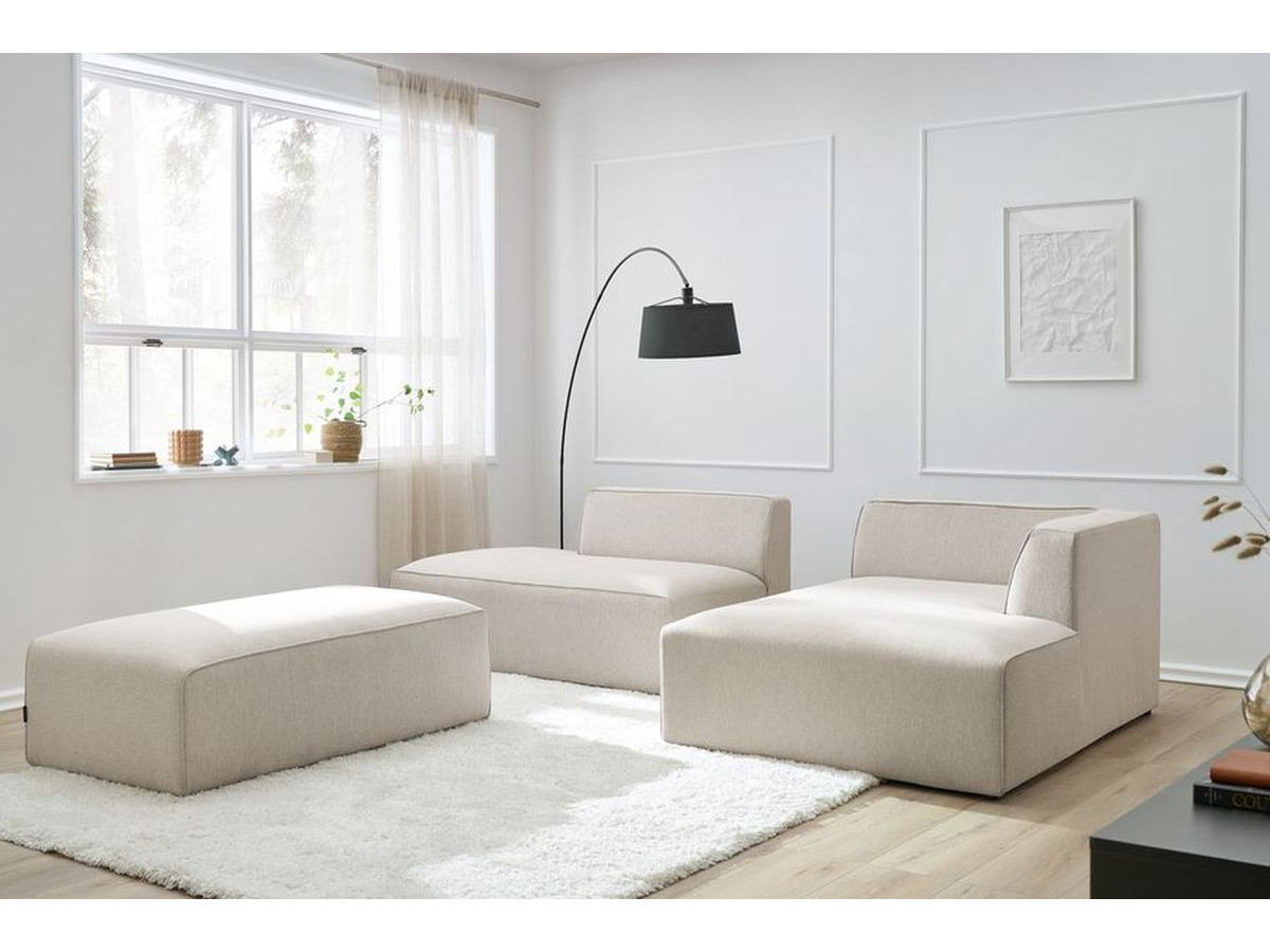 Canapé d'angle fixe modulable MEGEVE tissu chiné avec pouf