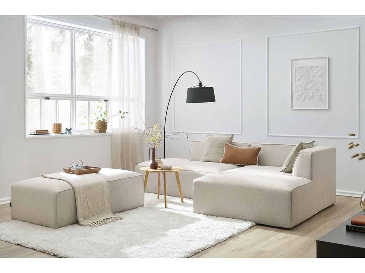 Canapé d'angle fixe modulable MEGEVE tissu chiné avec pouf