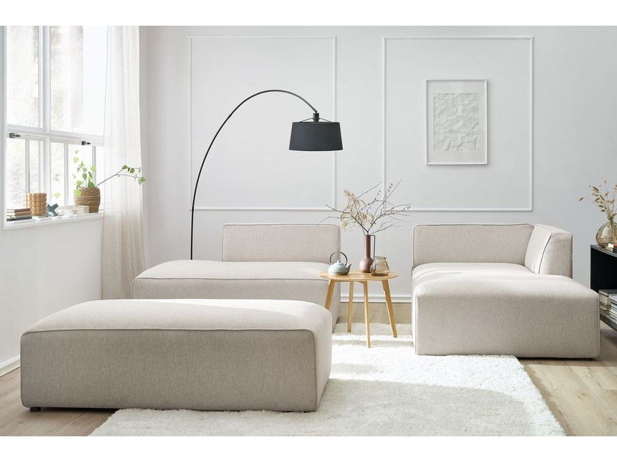Canapé d'angle fixe modulable MEGEVE tissu chiné avec pouf