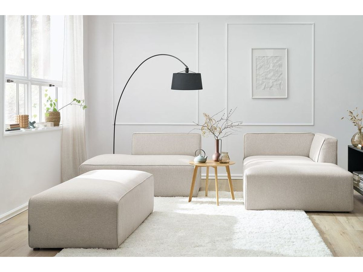 Canapé d'angle fixe modulable MEGEVE tissu chiné avec pouf
