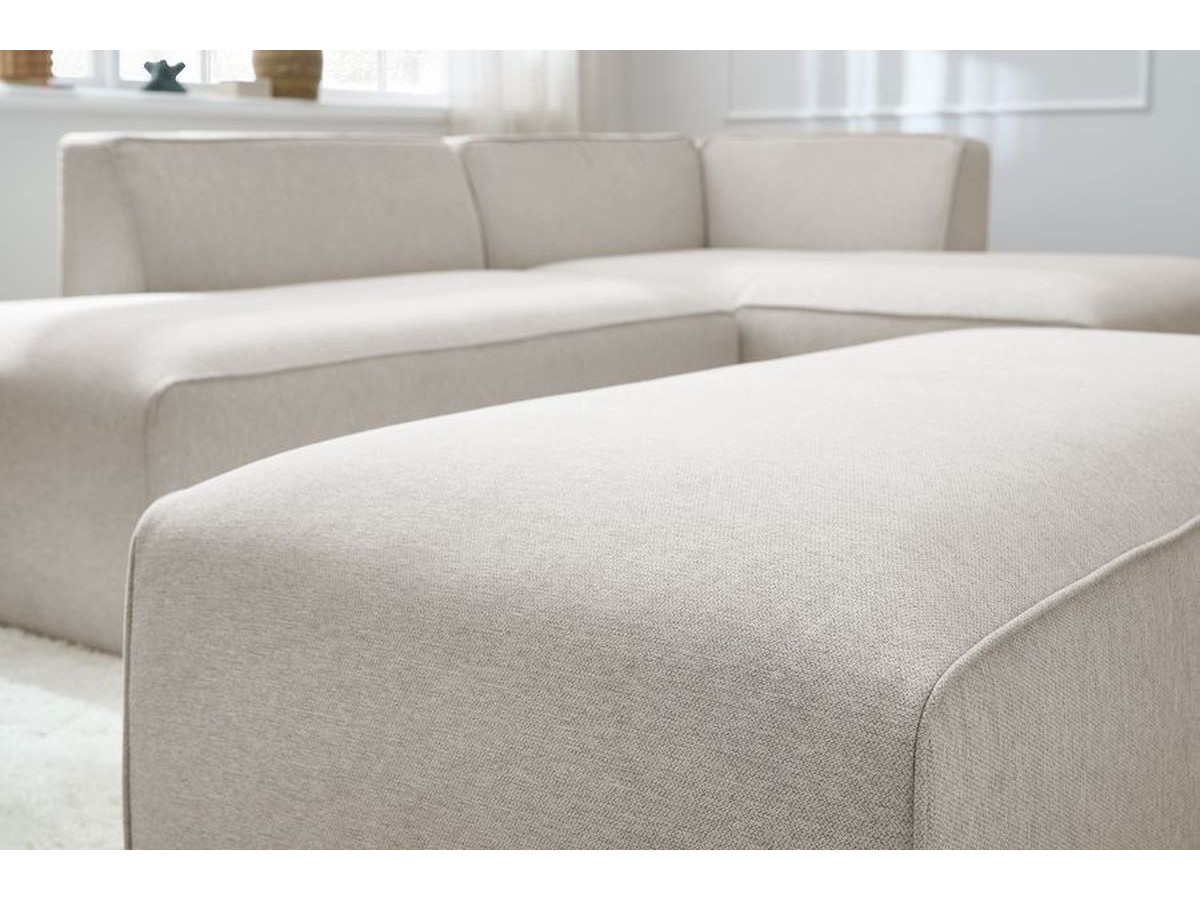 Canapé d'angle fixe modulable MEGEVE tissu chiné avec pouf