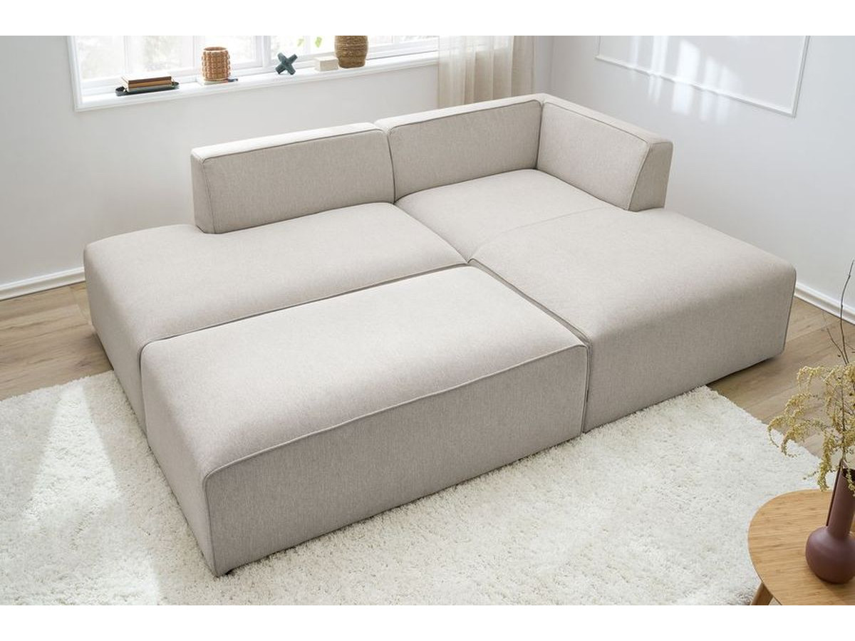 Canapé d'angle fixe modulable MEGEVE tissu chiné avec pouf