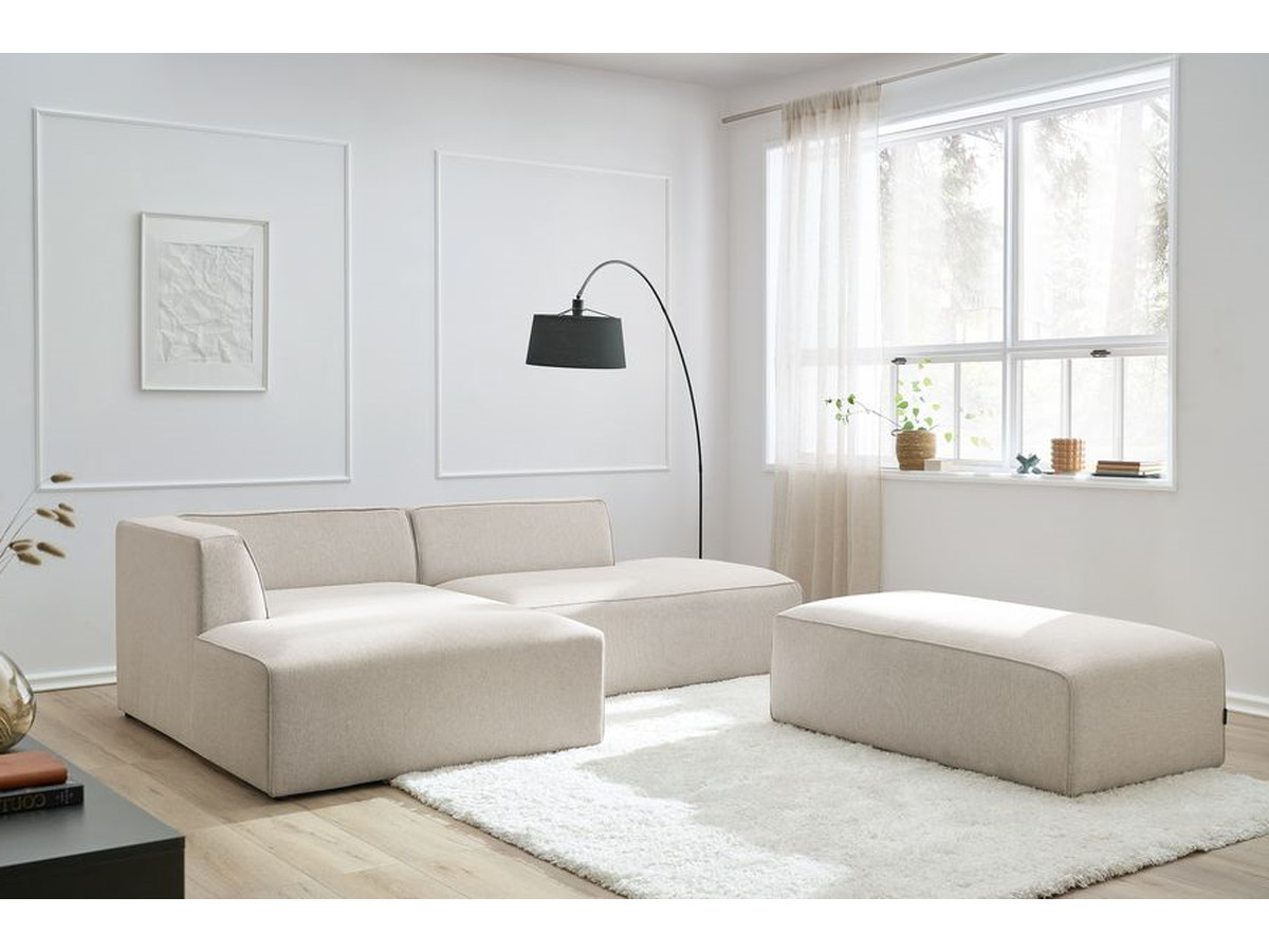 Canapé d'angle fixe modulable MEGEVE tissu chiné avec pouf beige angle gauche BOBOCHIC 5 places - Vue supplémentaire 3