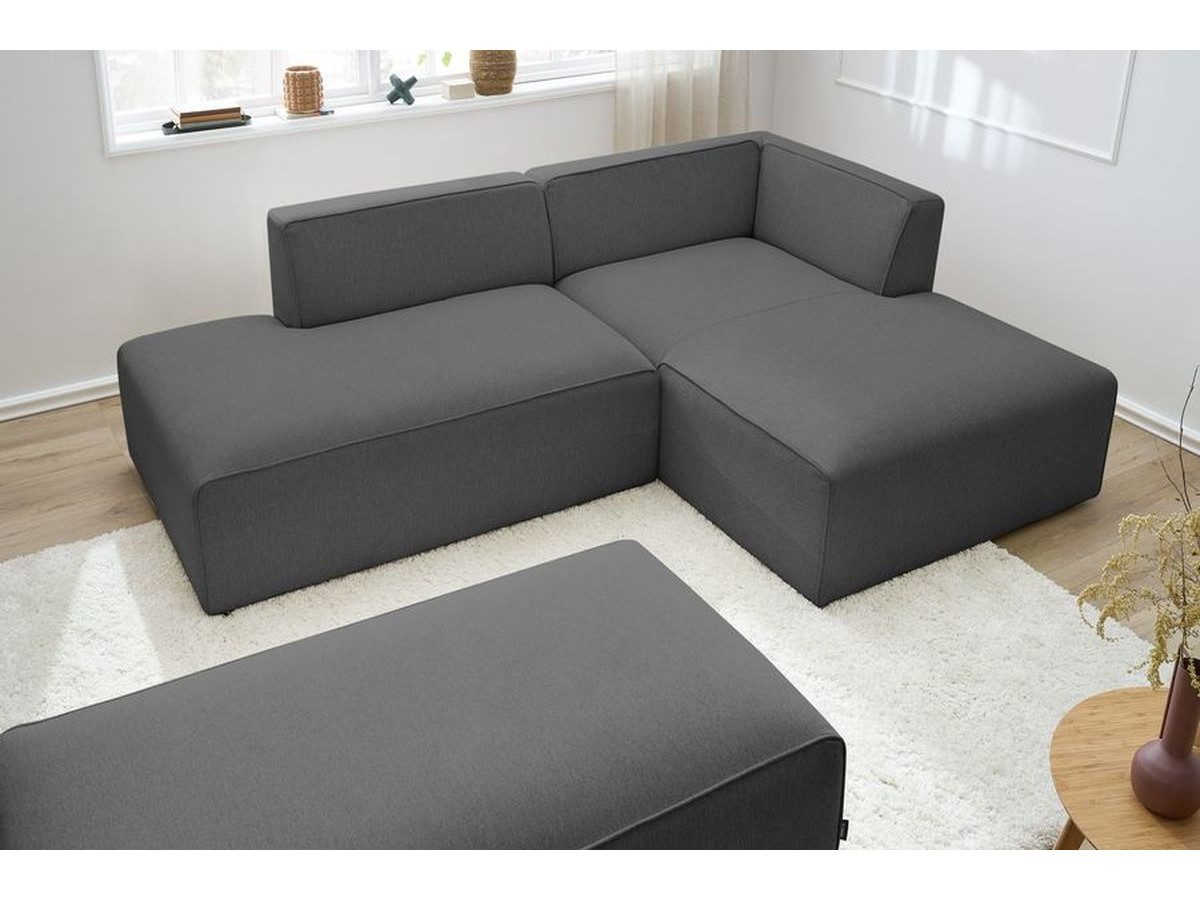 Canapé d'angle fixe modulable MEGEVE tissu chiné avec pouf