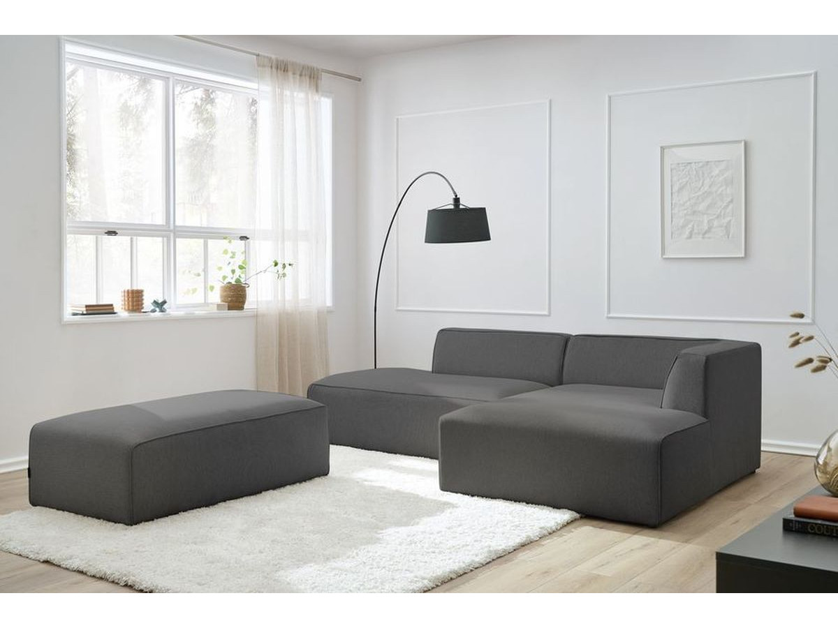 Canapé d'angle modulable MEGEVE chiné avec pouf gris foncé — vue 5