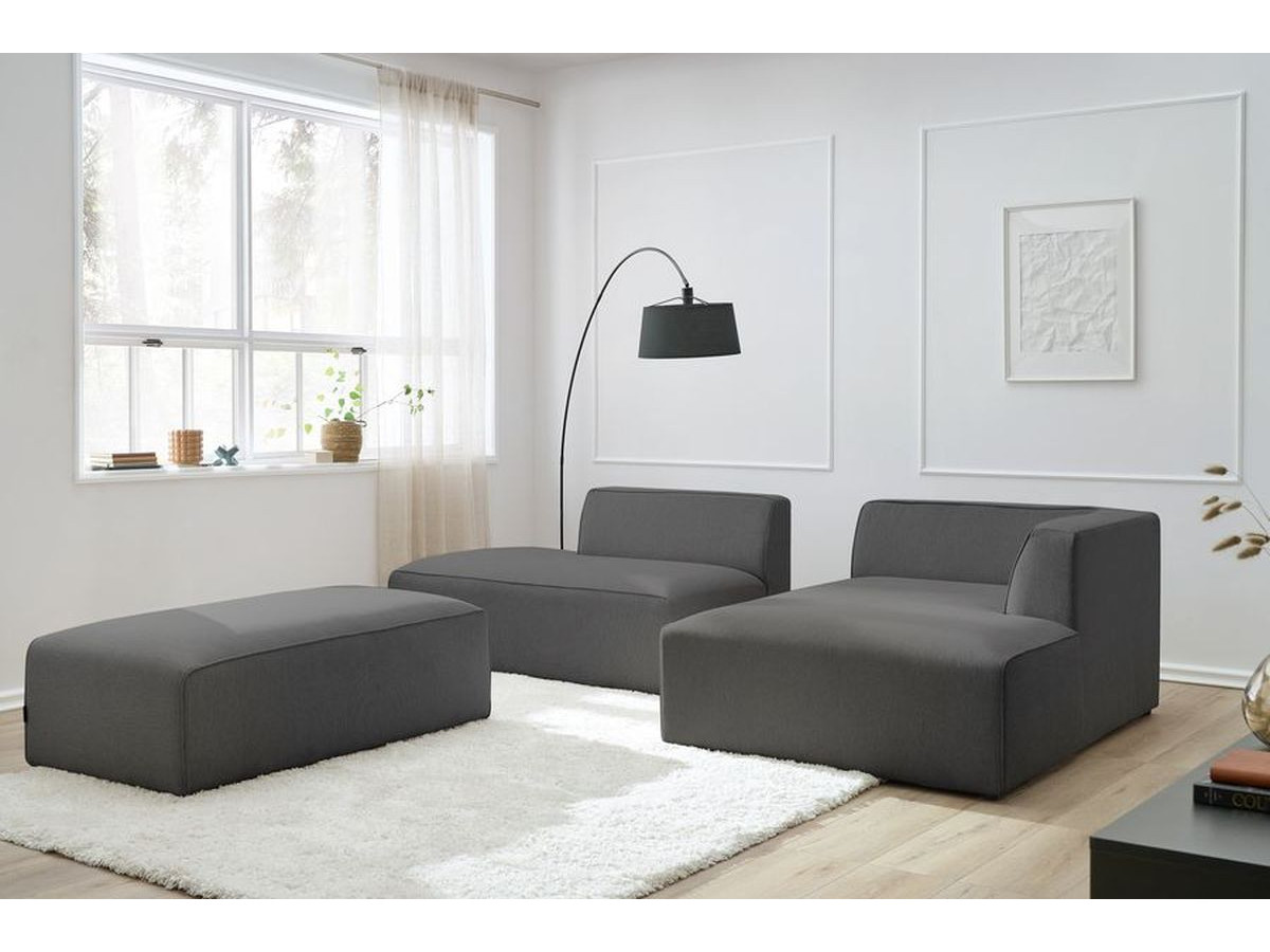 Canapé d'angle fixe modulable MEGEVE tissu chiné avec pouf
