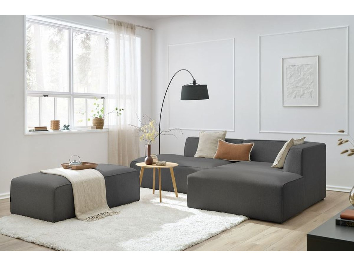 Canapé d'angle fixe modulable MEGEVE tissu chiné avec pouf