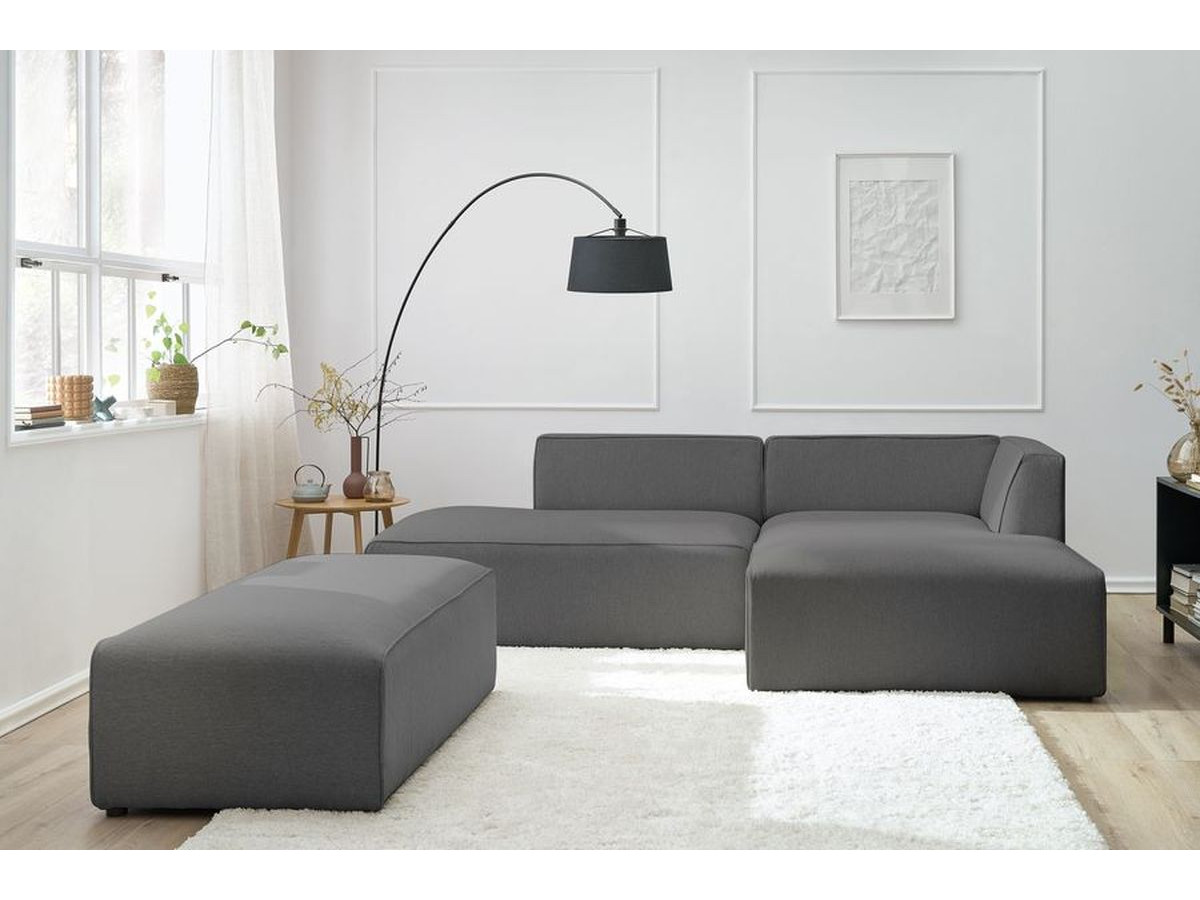 Canapé d'angle fixe modulable MEGEVE tissu chiné avec pouf