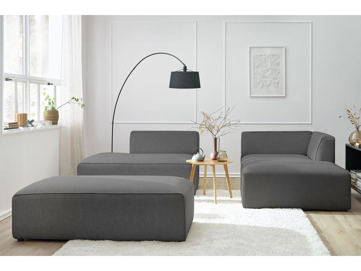 Canapé d'angle fixe modulable MEGEVE tissu chiné avec pouf