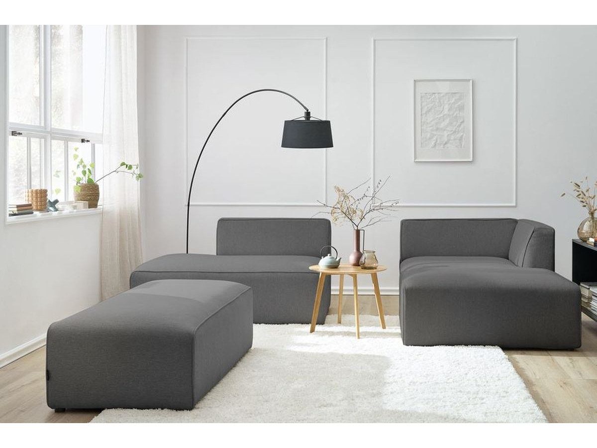 Canapé d'angle fixe modulable MEGEVE tissu chiné avec pouf
