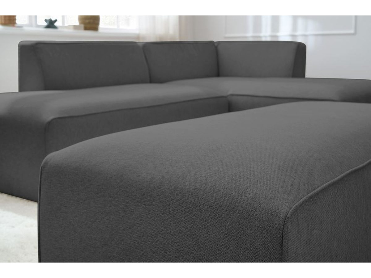 Canapé d'angle fixe modulable MEGEVE tissu chiné avec pouf