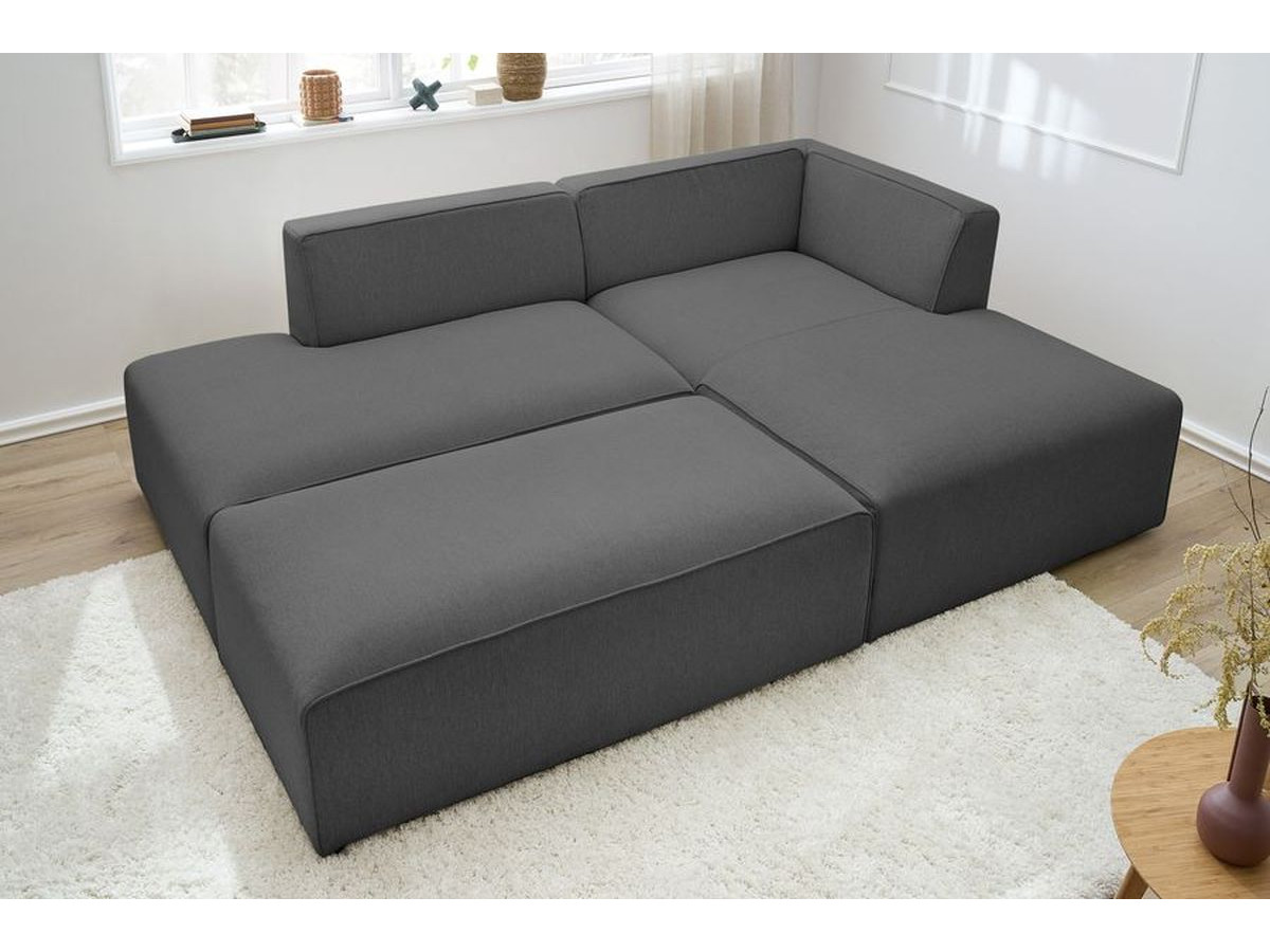 Canapé d'angle fixe modulable MEGEVE tissu chiné avec pouf