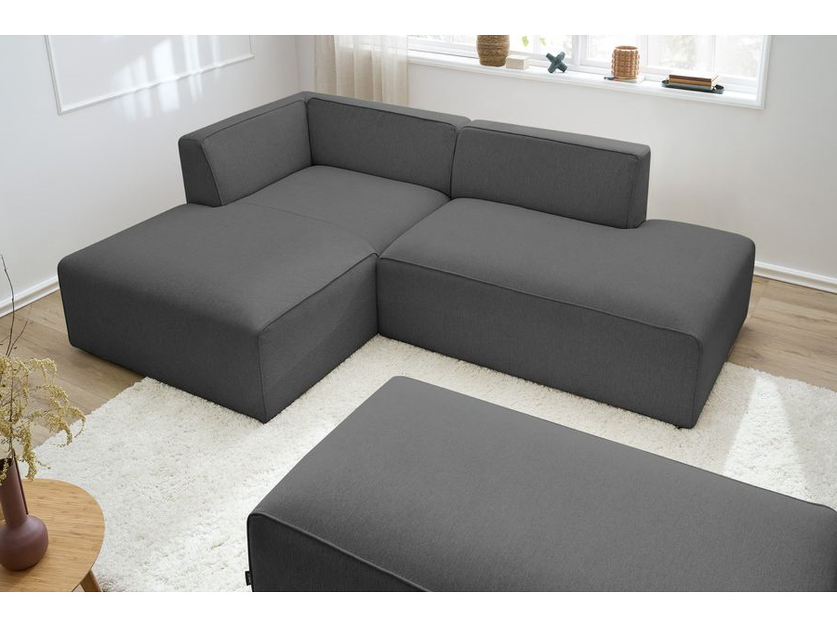 Canapé d'angle fixe EVEREST tissu chiné - Orange - Angle droit - 10 coussins