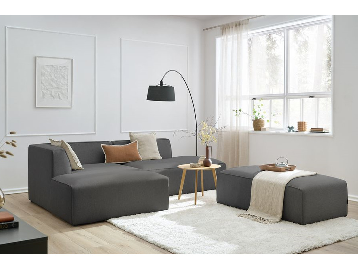 Canapé d'angle fixe EVEREST tissu chiné - Orange - Angle droit - 10 coussins