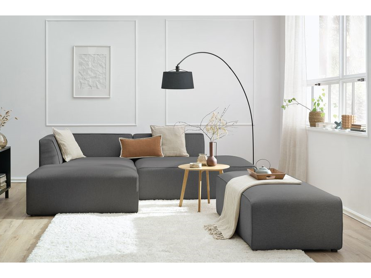 Canapé d'angle fixe EVEREST tissu chiné - Orange - Angle droit - 10 coussins