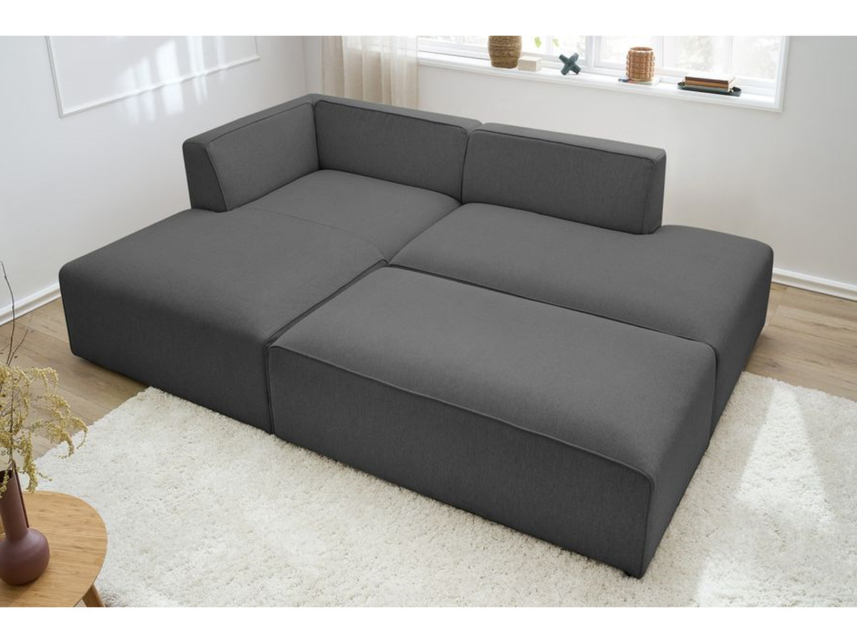 Canapé d'angle fixe EVEREST tissu chiné - Orange - Angle droit - 10 coussins
