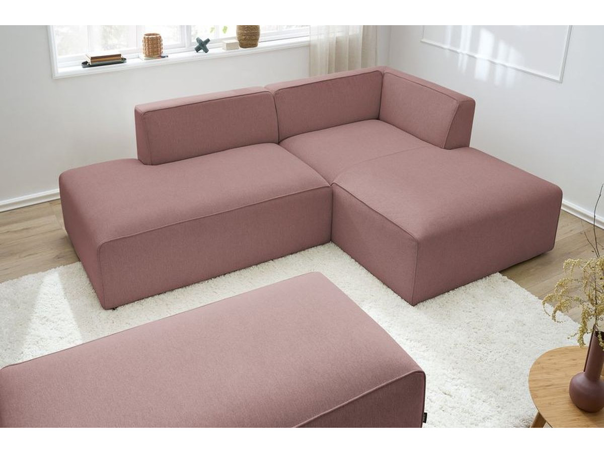 Canapé d'angle fixe modulable MEGEVE tissu chiné avec pouf