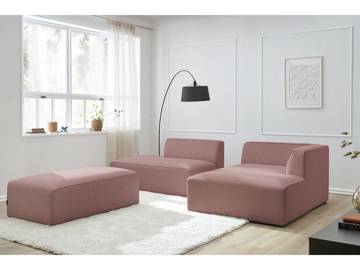 Canapé d'angle fixe modulable MEGEVE tissu chiné avec pouf