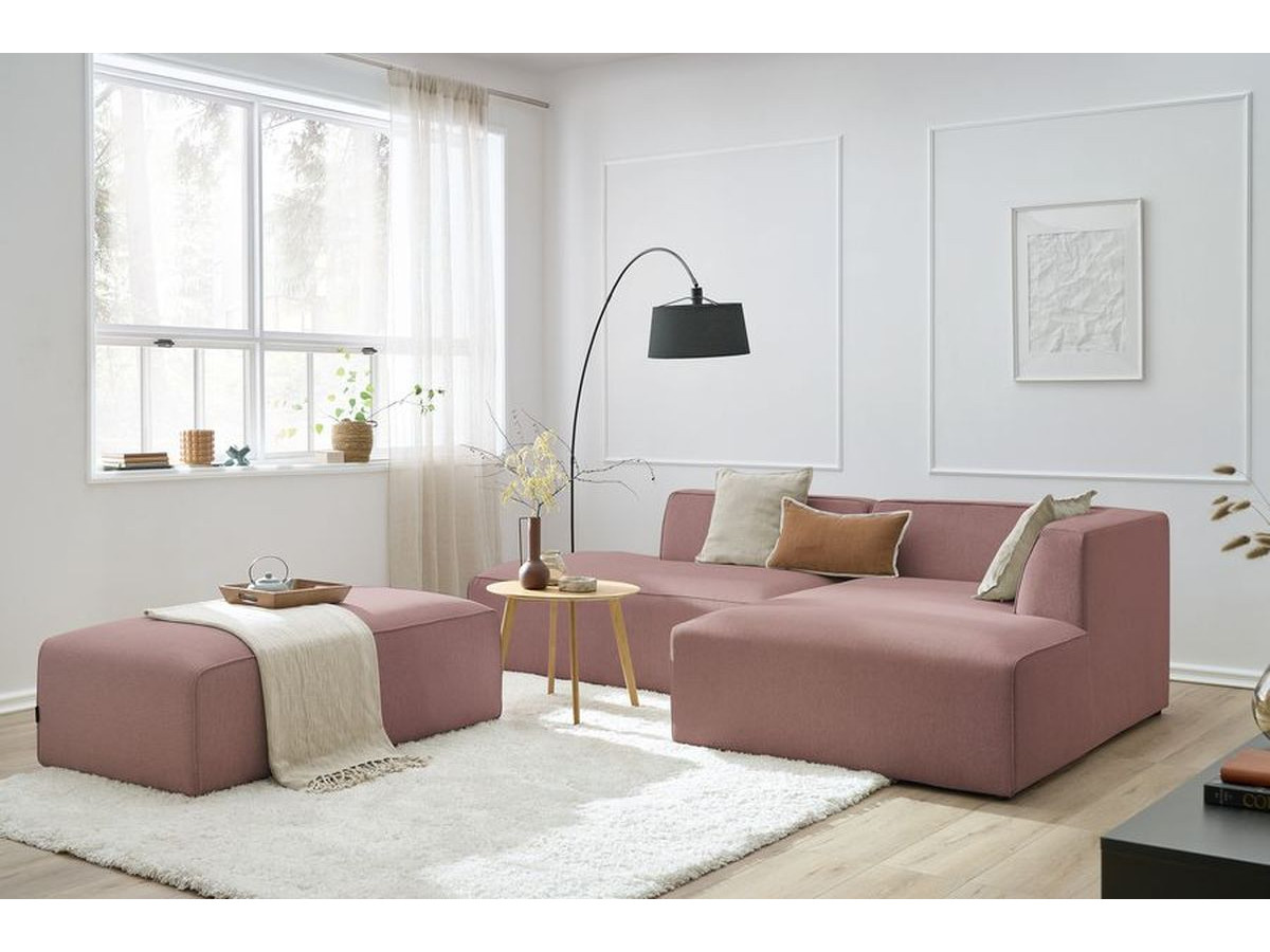 Canapé d'angle fixe modulable MEGEVE tissu chiné avec pouf