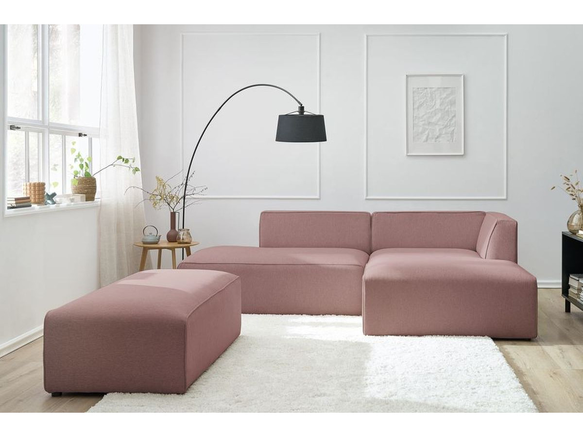 Canapé d'angle fixe modulable MEGEVE tissu chiné avec pouf