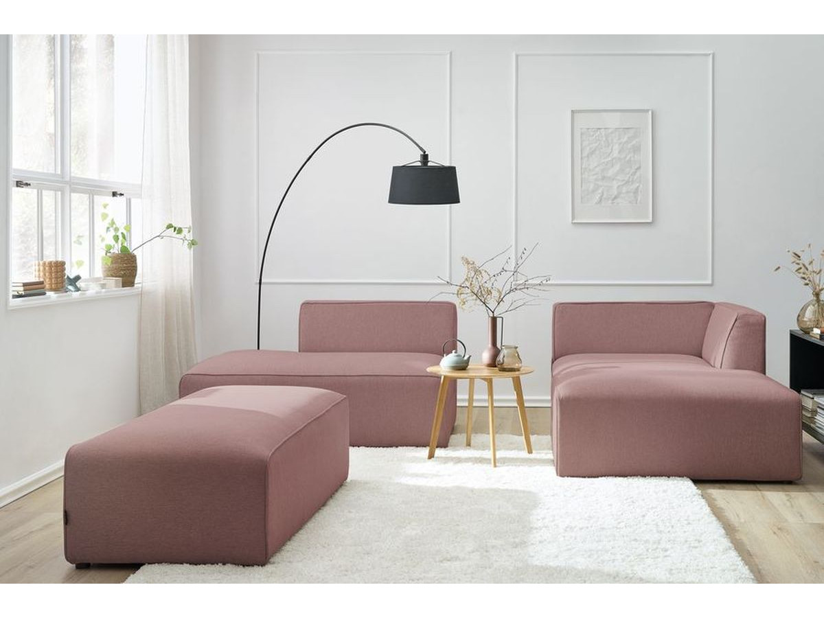Canapé d'angle fixe modulable MEGEVE tissu chiné avec pouf