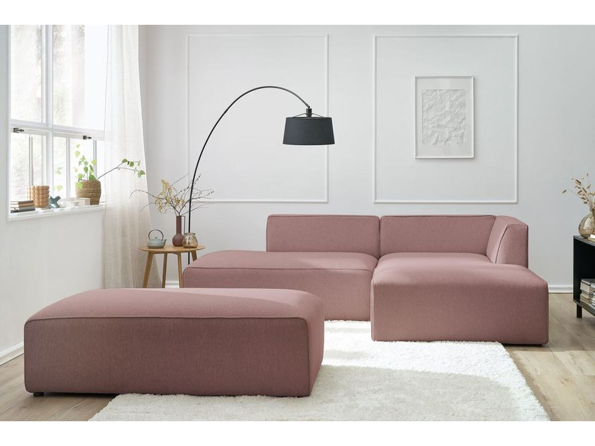 Canapé d'angle fixe modulable MEGEVE tissu chiné avec pouf