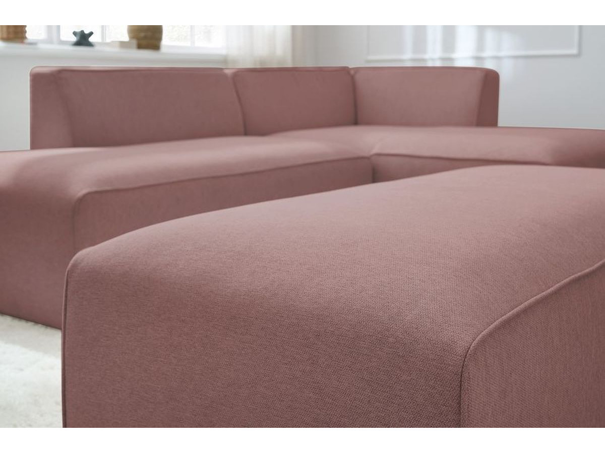 Canapé d'angle fixe modulable MEGEVE tissu chiné avec pouf