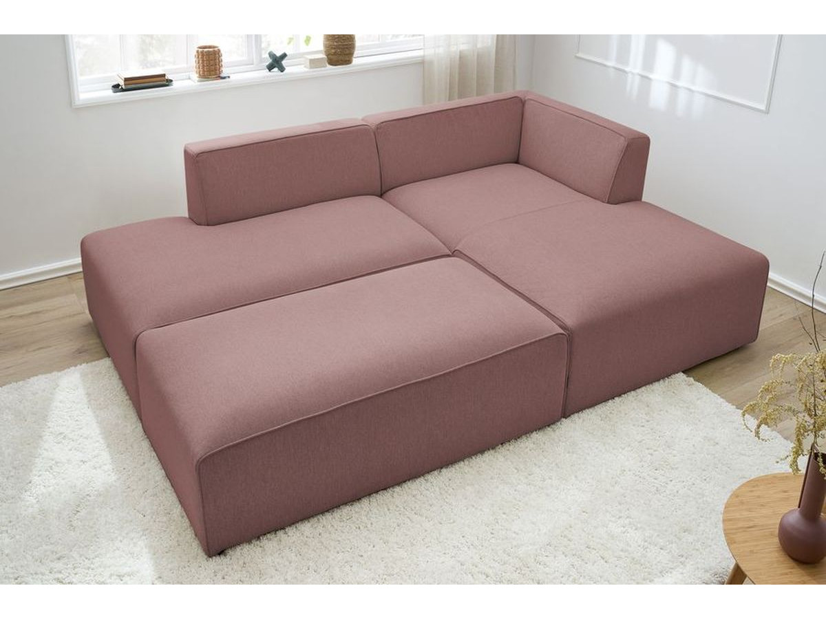 Canapé d'angle fixe modulable MEGEVE tissu chiné avec pouf