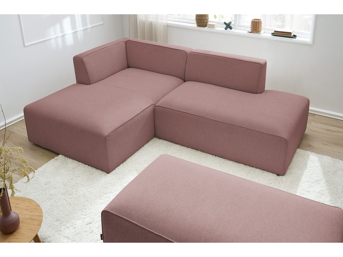 Canapé d'angle fixe modulable MEGEVE tissu chiné avec pouf