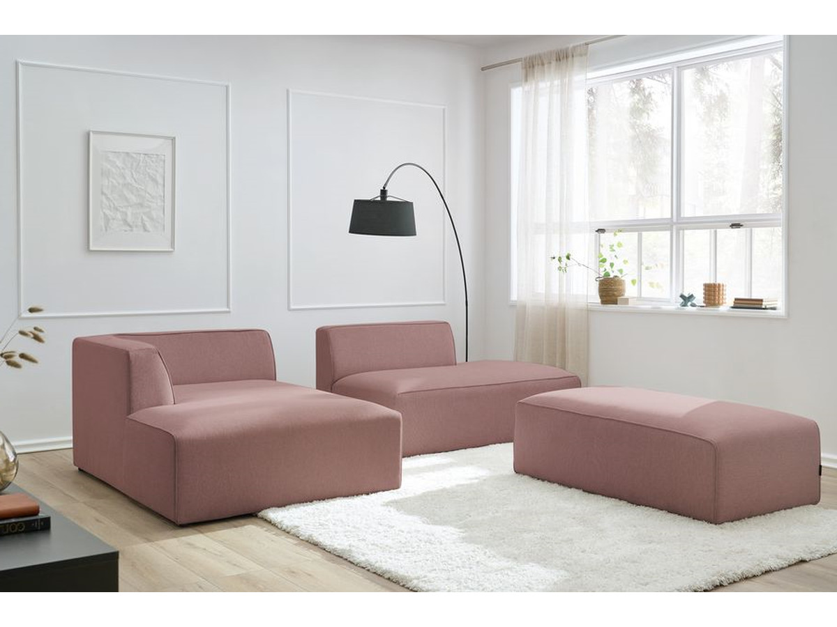 Canapé d'angle fixe modulable MEGEVE tissu chiné avec pouf