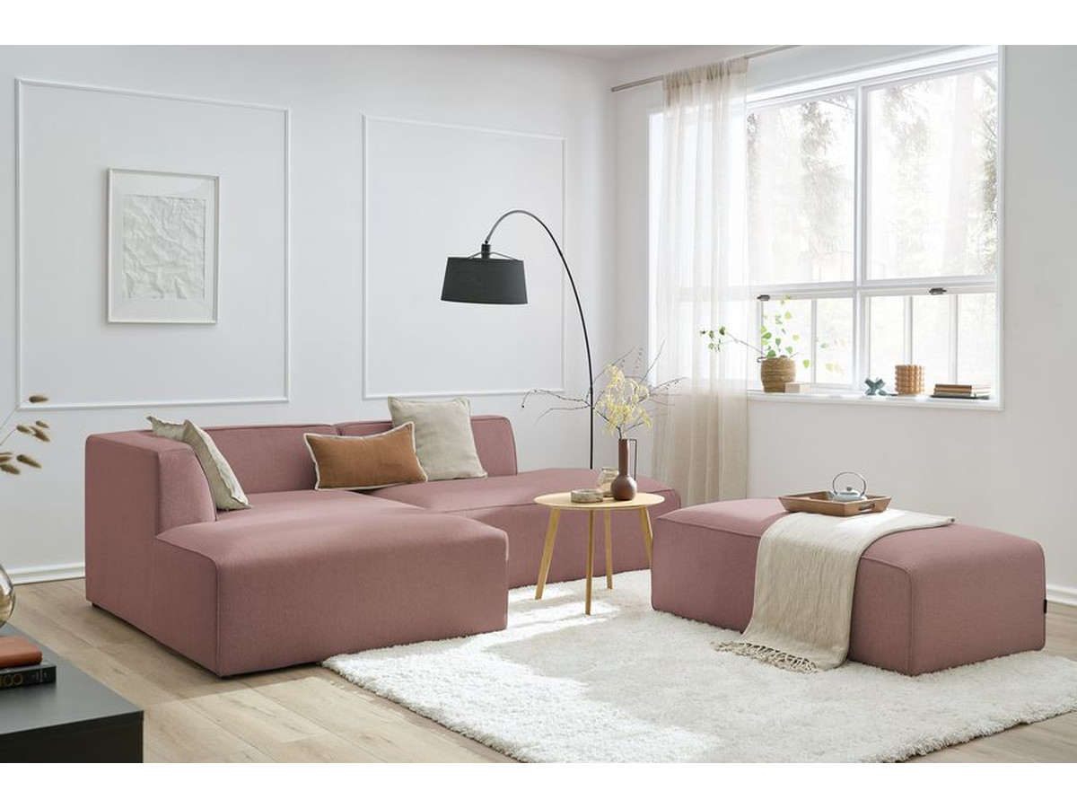 Canapé d'angle fixe modulable MEGEVE tissu chiné avec pouf