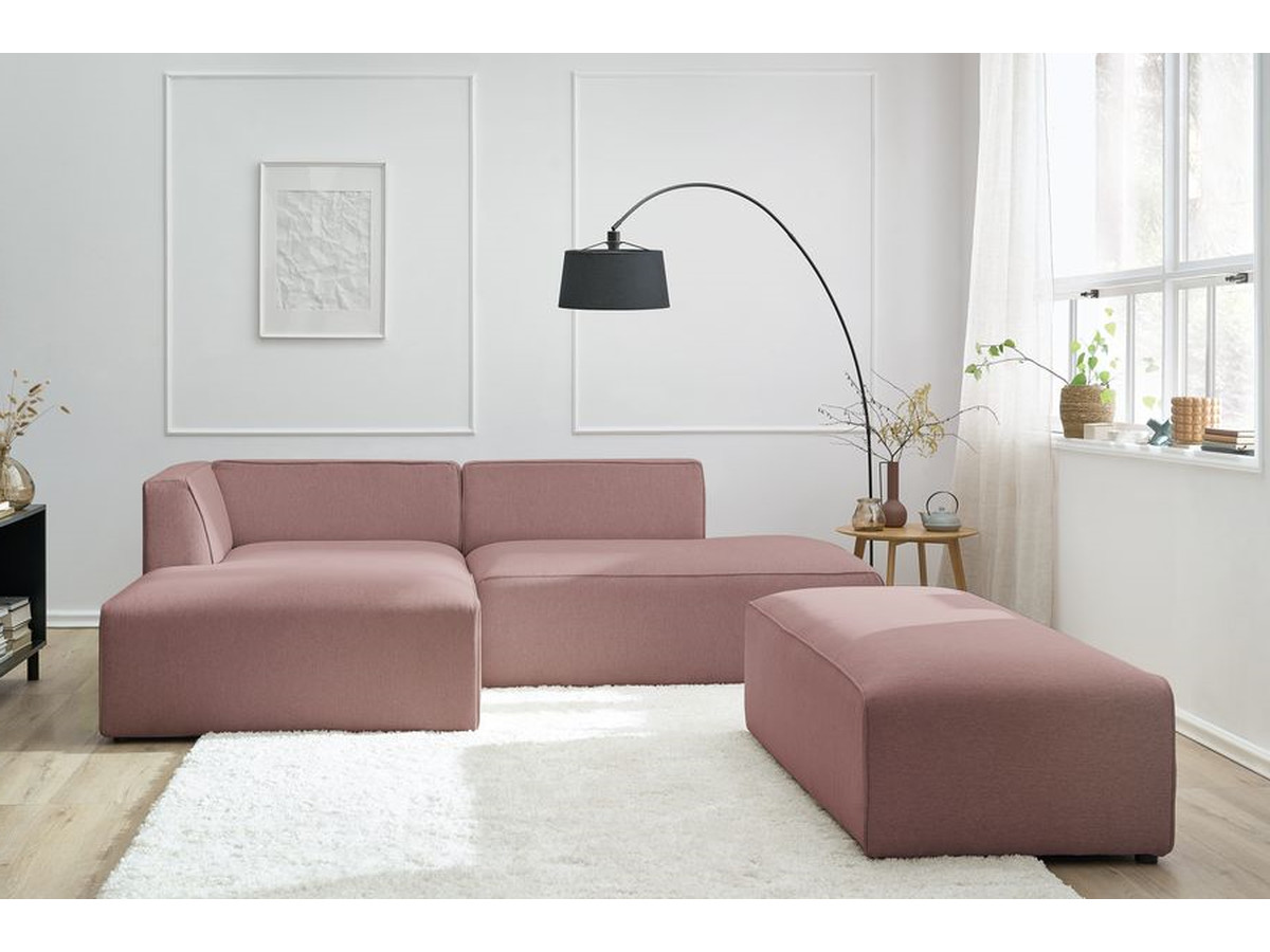 Canapé d'angle fixe modulable MEGEVE tissu chiné avec pouf