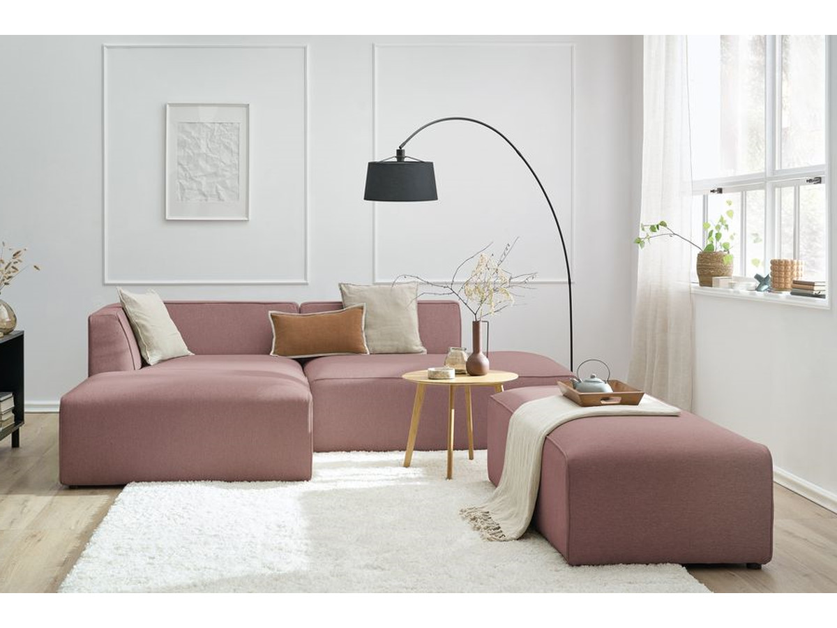 Canapé d'angle fixe modulable MEGEVE tissu chiné avec pouf