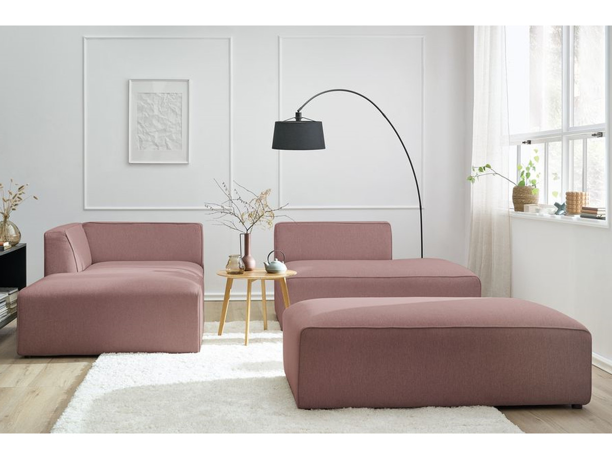 Canapé d'angle fixe modulable MEGEVE tissu chiné avec pouf