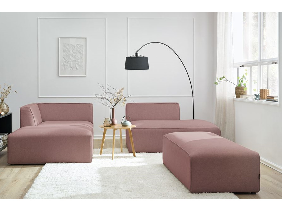 Canapé d'angle fixe modulable MEGEVE tissu chiné avec pouf