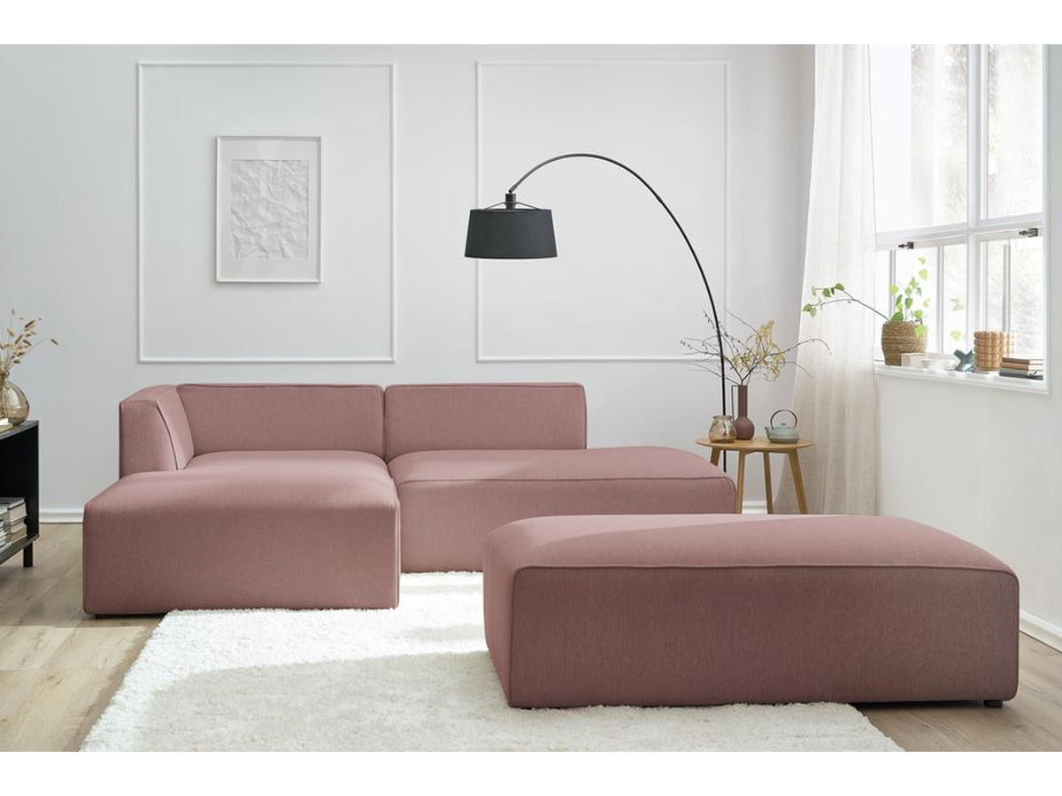 Canapé d'angle fixe modulable MEGEVE tissu chiné avec pouf