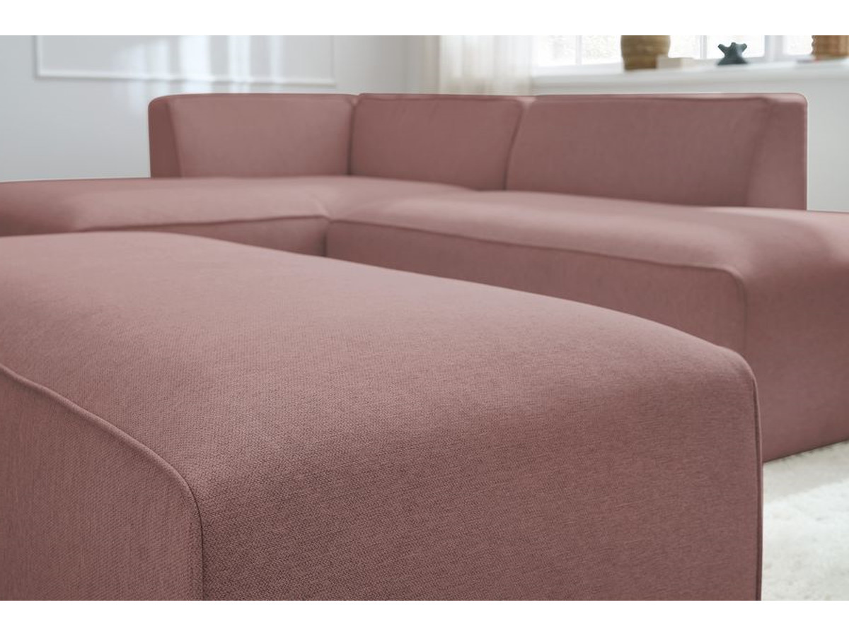 Canapé d'angle fixe modulable MEGEVE tissu chiné avec pouf