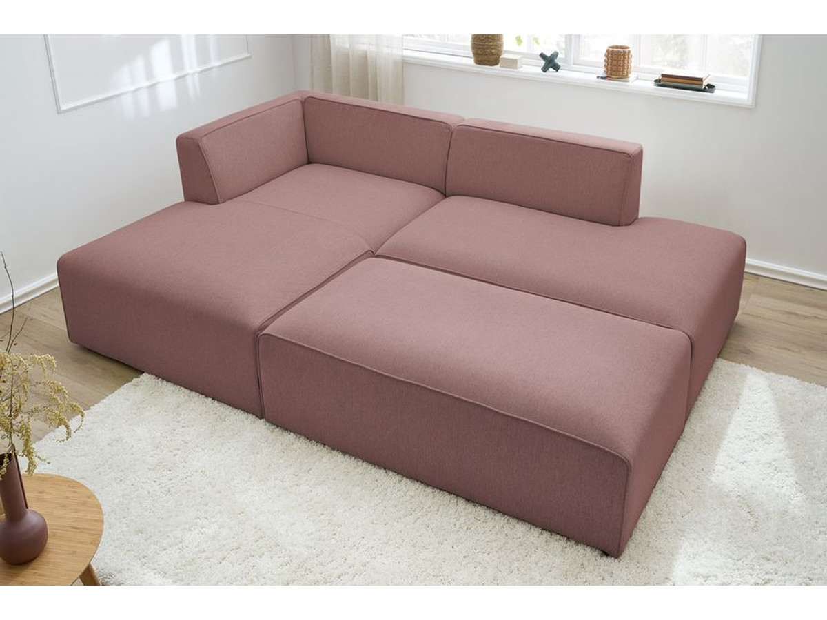 Canapé d'angle fixe modulable MEGEVE tissu chiné avec pouf