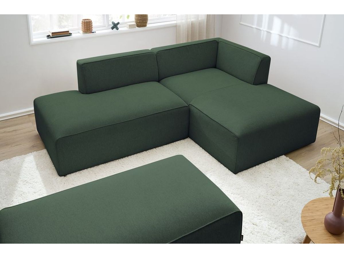 Canapé d'angle fixe modulable MEGEVE tissu chiné avec pouf