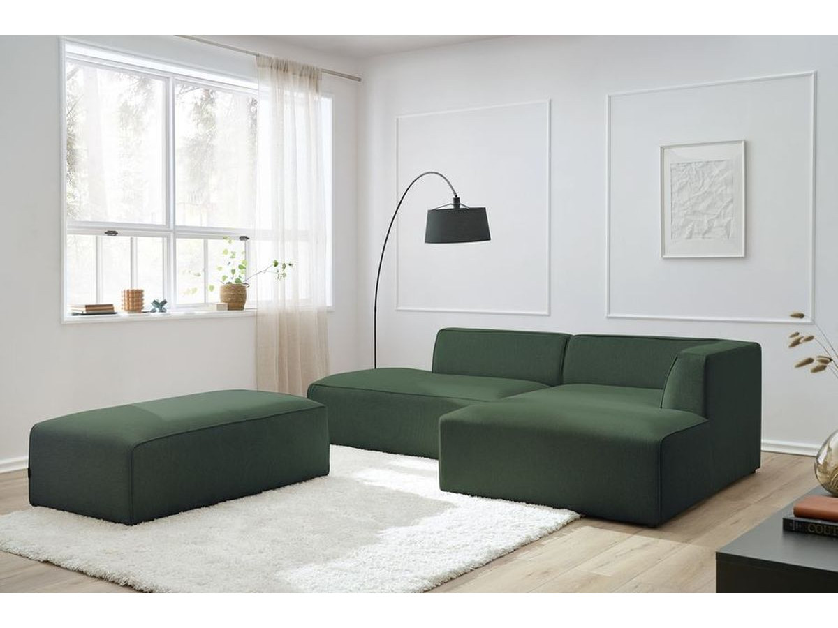 Canapé d'angle fixe modulable MEGEVE tissu chiné avec pouf
