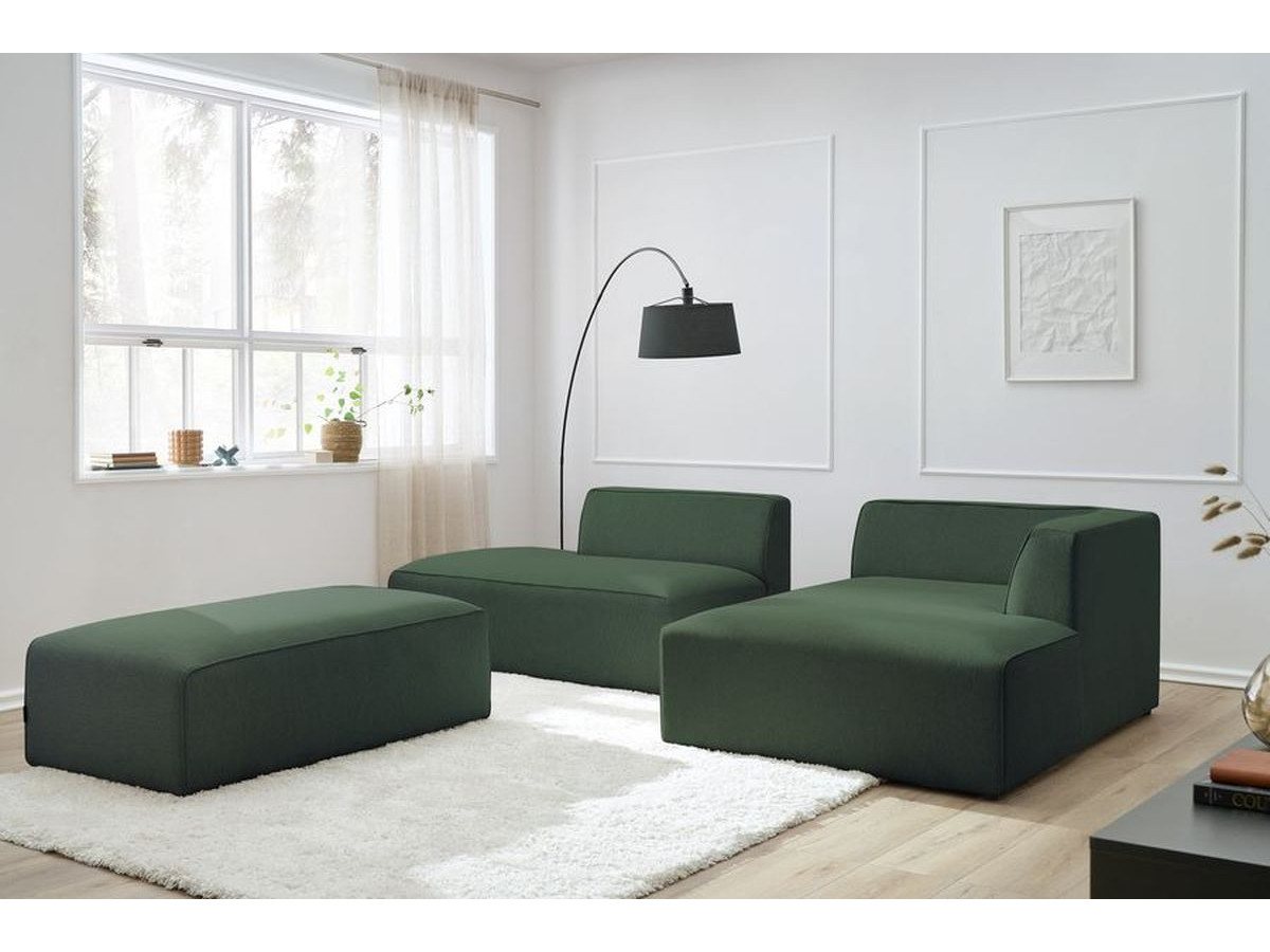 Canapé d'angle fixe modulable MEGEVE tissu chiné avec pouf