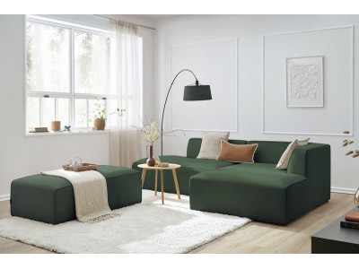 Canapé d'angle fixe modulable MEGEVE tissu chiné avec pouf