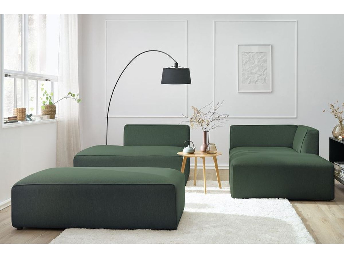 Canapé d'angle fixe modulable MEGEVE tissu chiné avec pouf