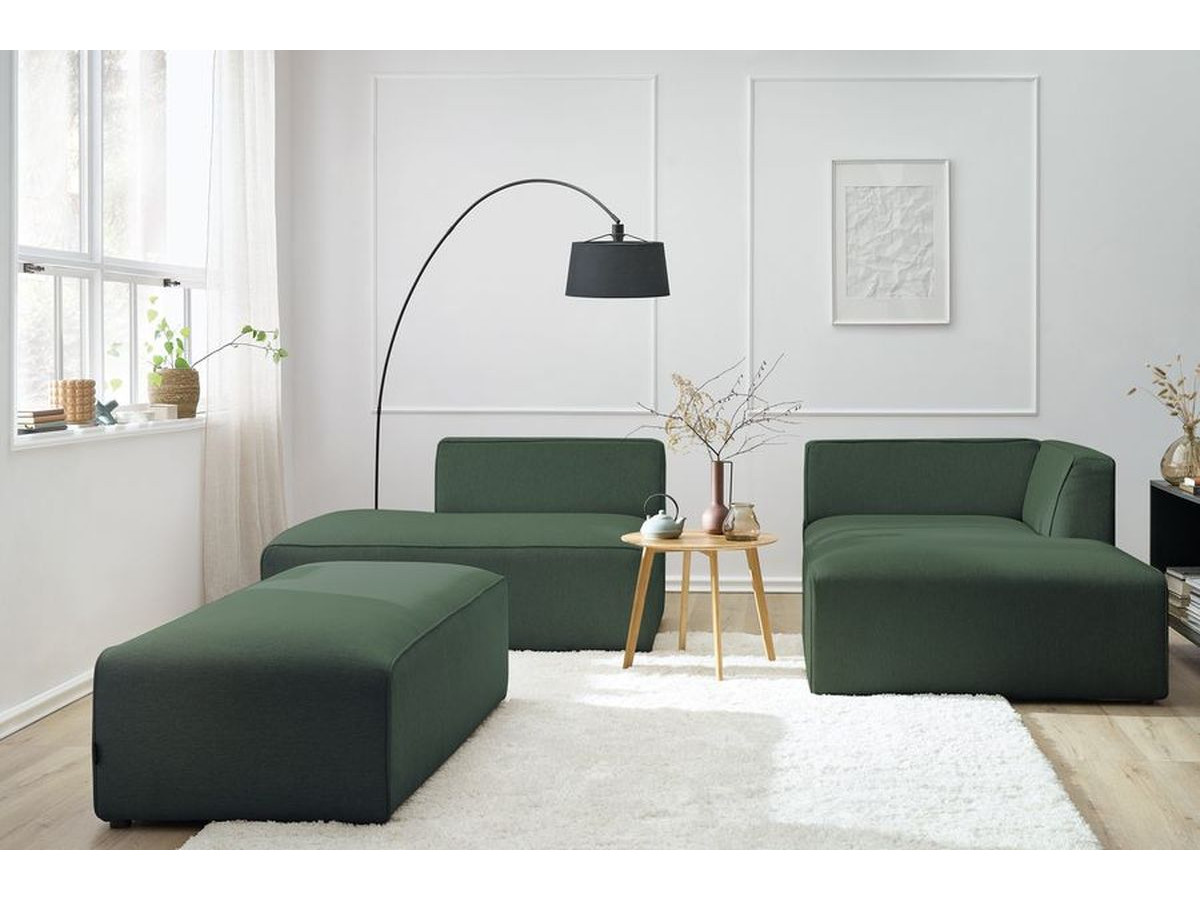 Canapé d'angle fixe modulable MEGEVE tissu chiné avec pouf