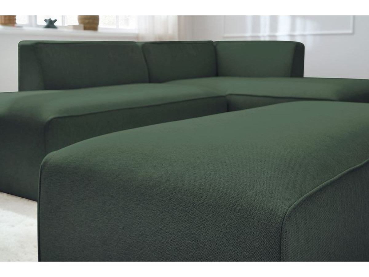 Canapé d'angle fixe modulable MEGEVE tissu chiné avec pouf