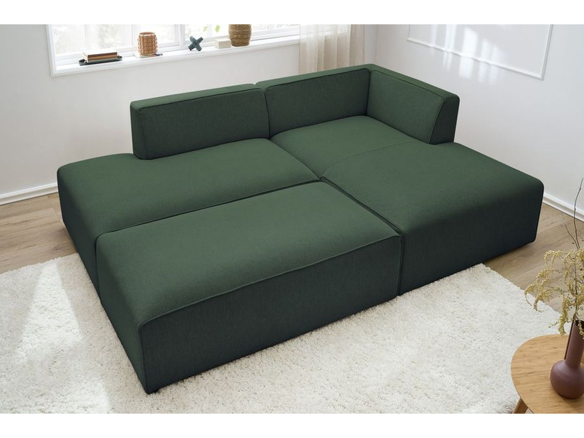 Canapé d'angle fixe modulable MEGEVE tissu chiné avec pouf